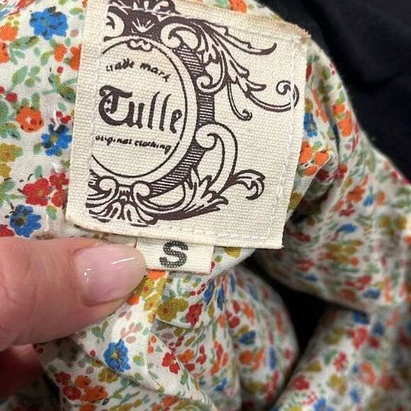 Tulle NWOT Navy Blue long utility jacket with floral lining 3/4 sleeve - small - Picture 7 of 10